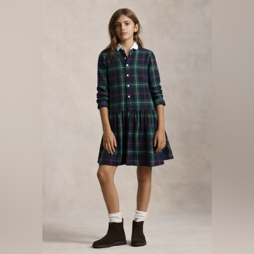 NWOT Polo Ralph Lauren Tartan Plaid Collared Poplin Shirt Dress, 12, MSRP $150